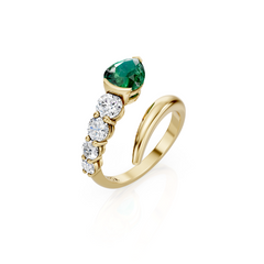 Yellow Gold Lab Grown Emerald and Diamond Snake Ring