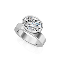 East-West Oval Lab Grown Diamond Engagement Ring With Cigar Band