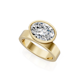 East-West Oval Natural Diamond Engagement Ring With Cigar Band