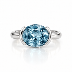 East West Oval Cut Aquamarine Pinky Ring