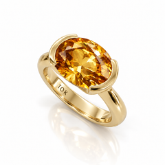 East West Oval Cut Citrine Pinky Ring