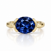 East West Oval Cut Blue Sapphire Pinky Ring