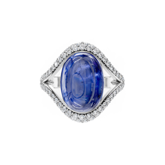 Oval Cabochon Tanzanite and Diamond Cocktail Ring