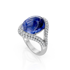 Oval Cabochon Tanzanite and Diamond Cocktail Ring