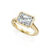 Radiant Cut East West Natural Diamond Bezel Engagement Ring
