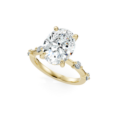 Oval Cut Four Claw Natural Diamond Solitaire With Spaced Diamond Band