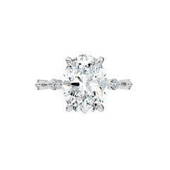 Oval Cut Four Claw Natural Diamond Solitaire With Spaced Diamond Band