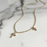 Yellow Gold Diamond Cross Charm Necklace