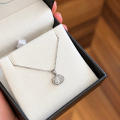 White Gold East-West Bezel Set Oval Lab Diamond Pendant