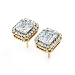 Emerald Cut Diamond Halo Stud Earrings