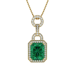 Emerald & Diamond Halo Pendant