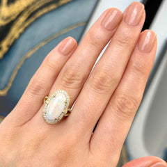 Yellow Gold Australian Opal & Diamond Vintage Inspired Cocktail Ring