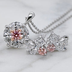 Pink & White Diamond Cluster Pendant & Chain