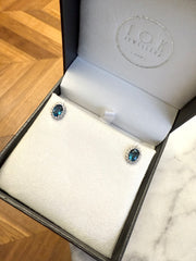 Blue Topaz and Diamond Halo Stud Earring