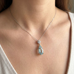 18k Two-Tone Aquamarine & Diamond Pendant Necklace