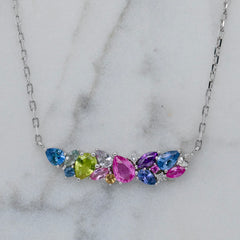 18k White Gold Multi Coloured Sapphire Necklace