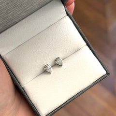 White Gold Bezel Set Pear Lab Diamond Stud Earrings