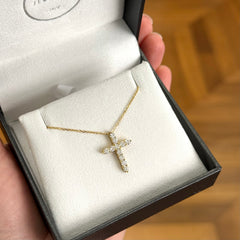 18k Yellow Gold Ladies Lab Grown Diamond Slider Cross Pendant