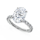 Oval Natural Diamond Engagement Ring With Hidden Halo and Shoulder Diamonds