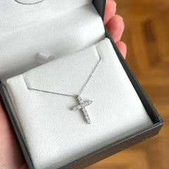 18k White Gold Ladies Lab Grown Diamond Slider Cross Pendant