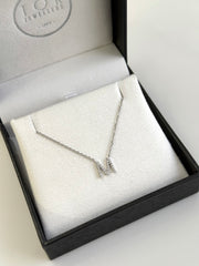 18k White Gold Natural Diamond 'M' Necklace