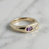 9k Yellow Gold Pink Sapphire & Diamond Signet Ring