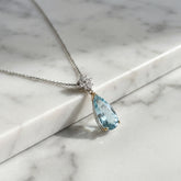 18k Two-Tone Aquamarine & Diamond Pendant Necklace