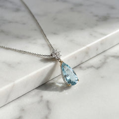 18k Two-Tone Aquamarine & Diamond Pendant Necklace