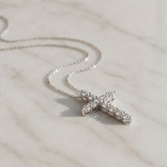 18k White Gold Lab Grown Diamond Cross Pendant & Chain