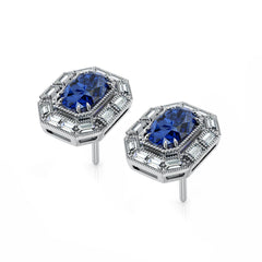 Blue Sapphire & Diamond Stud Earrings