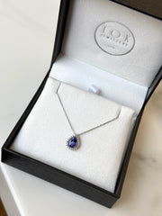 Pear Shaped Tanzanite and Diamond Halo Pendant