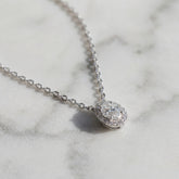 18k White Gold Oval Cut Diamond Halo Necklace
