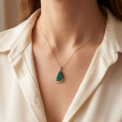 18k Yellow Gold Solid Opal & Diamond Pendant
