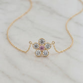 18k Yellow Gold Pink & White Diamond ‘Daisy’ Necklace