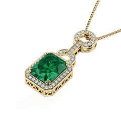 Emerald & Diamond Halo Pendant
