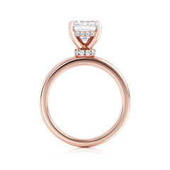 Emerald Cut Natural Diamond Solitaire Engagement Ring with Hidden Halo