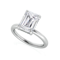 Emerald Cut Natural Diamond Solitaire Engagement Ring with Hidden Halo