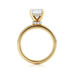 Emerald Cut Lab Grown Diamond Solitaire Engagement Ring with Hidden Halo