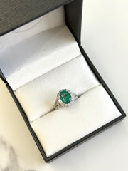 18k White Gold Zambian Emerald & Diamond Dress Ring