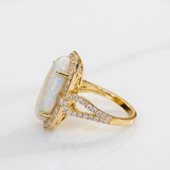Yellow Gold Australian Opal & Diamond Vintage Inspired Cocktail Ring