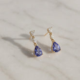 9k Yellow Gold Tanzanite & Diamond Drop Earrings
