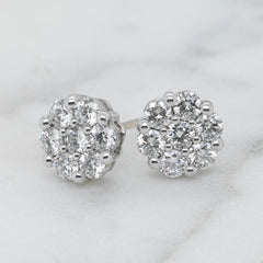 Natural Diamond Cluster Stud Earrings — 1.00ct