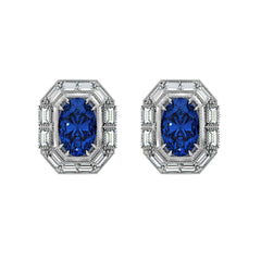 Blue Sapphire & Diamond Stud Earrings
