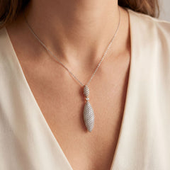 White & Rose Gold Pave Diamond Pendant & Chain