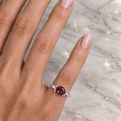 East West Oval Cut Garnet Pinky Ring