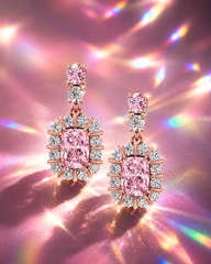 Lab Grown Pink Diamond Cluster Drop Earrings