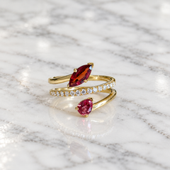 18k Yellow Gold Garnet And Diamond Wrap Ring