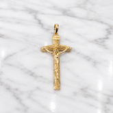 18k Yellow Gold Men's Textured Cross With Crucifix Pendant