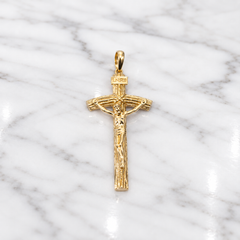18k Yellow Gold Men's Textured Cross With Crucifix Pendant