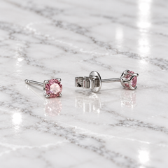 18k White Gold Pink Lab Grown Diamond Stud Earrings